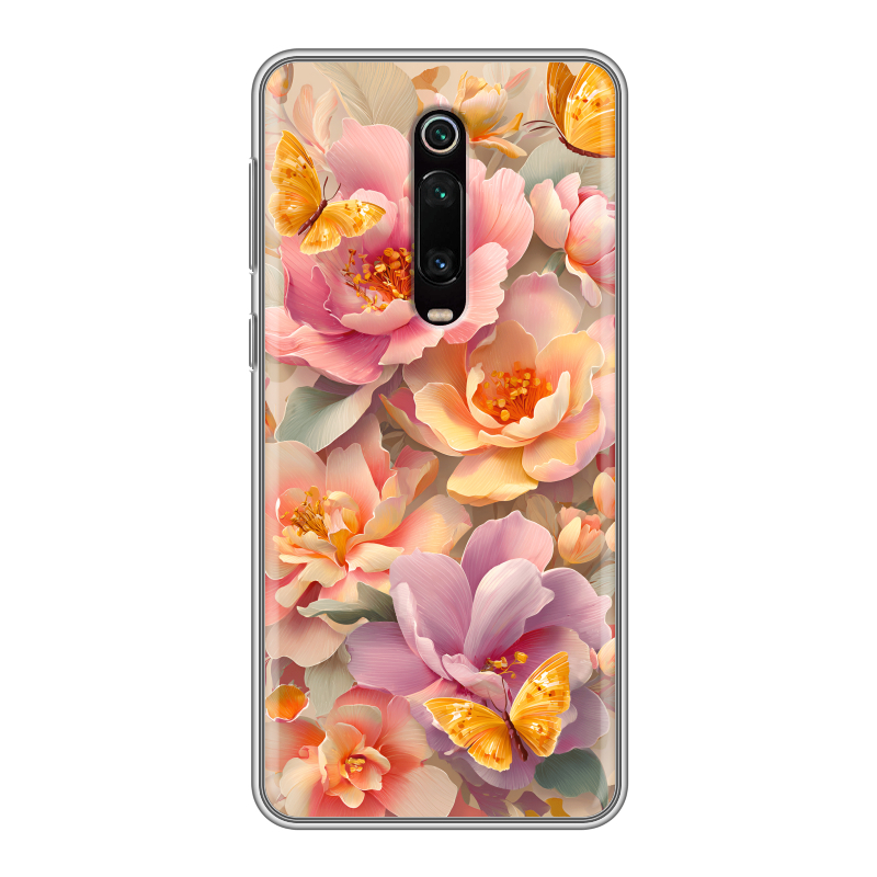 Силиконовый чехол на Xiaomi RedMi K20 с принтом Цветы и бабочки Силиконовый чехол на Xiaomi RedMi K20 с принтом Цветы и бабочки