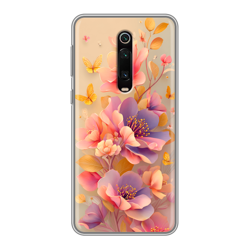 Силиконовый чехол на Xiaomi RedMi K20 с принтом Цветы и бабочки Силиконовый чехол на Xiaomi RedMi K20 с принтом Цветы и бабочки