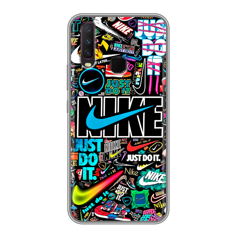 Силиконовый противоударный чехол на Vivo Y17 с принтом найк nike черный Силиконовый противоударный чехол на Vivo Y17 с принтом найк nike черный