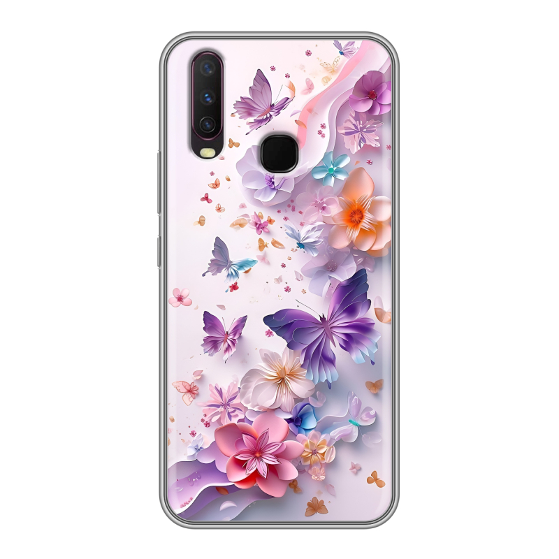Силиконовый чехол на Vivo Y17 с принтом цветы бабочки Силиконовый чехол на Vivo Y17 с принтом цветы бабочки