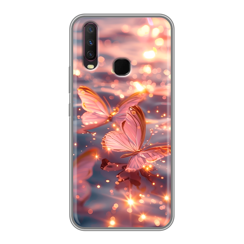 Силиконовый чехол на Vivo Y17 с принтом бабочки розовые Силиконовый чехол на Vivo Y17 с принтом бабочки розовые