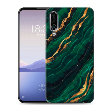 Силиконовый чехол на Meizu 16Xs с принтом Мрамор зеленое золото