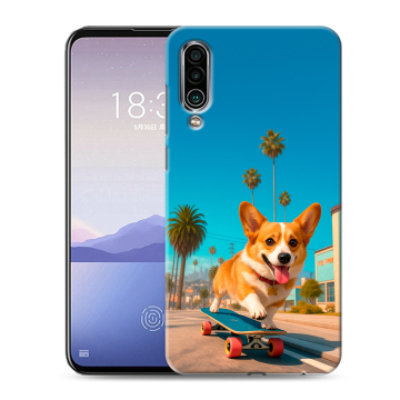 Силиконовый чехол на Meizu 16Xs с принтом Корги на скейте