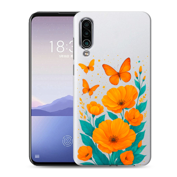 Силиконовый чехол на Meizu 16Xs с принтом цветы бабочки