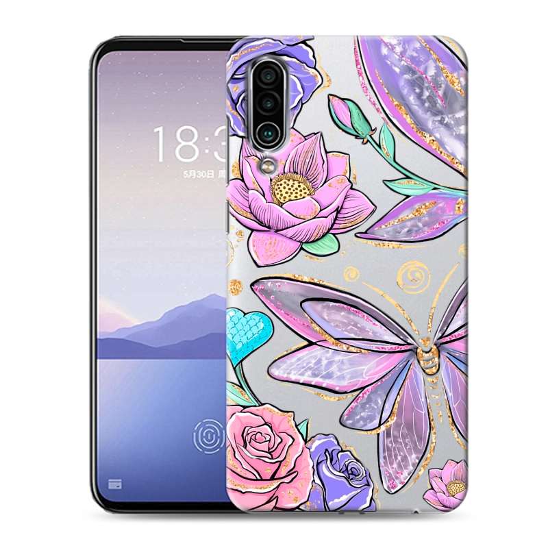 Силиконовый чехол на Meizu 16Xs с принтом Бабочки и цветы Силиконовый чехол на Meizu 16Xs с принтом Бабочки и цветы