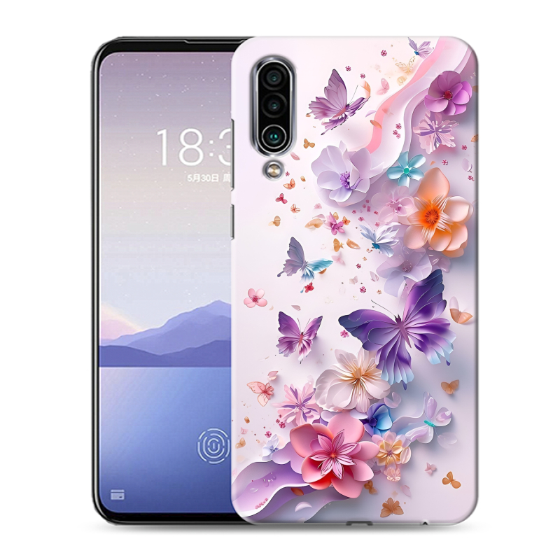 Силиконовый чехол на Meizu 16Xs с принтом цветы бабочки Силиконовый чехол на Meizu 16Xs с принтом цветы бабочки