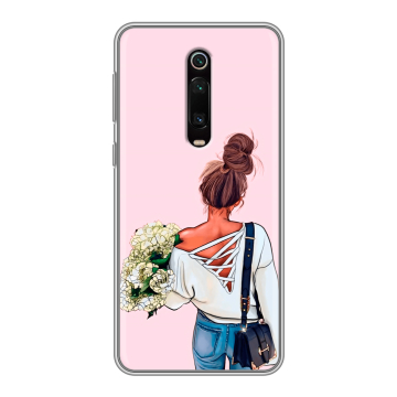 Силиконовый чехол на Xiaomi Mi 9T с принтом Девушка и букет Силиконовый чехол на Xiaomi Mi 9T с принтом Девушка и букет
