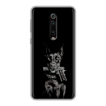 Силиконовый чехол на Xiaomi Mi 9T с принтом Доберман и пистолет Силиконовый чехол на Xiaomi Mi 9T с принтом Доберман и пистолет