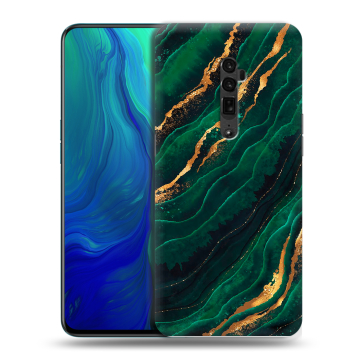 Пластиковый чехол на OPPO Reno 10x Zoom с принтом Мрамор зеленое золото Пластиковый чехол на OPPO Reno 10x Zoom с принтом Мрамор зеленое золото