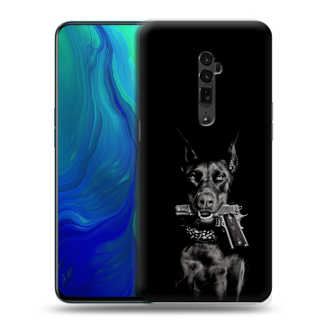 Пластиковый чехол на OPPO Reno 10x Zoom с принтом Доберман и пистолет Пластиковый чехол на OPPO Reno 10x Zoom с принтом Доберман и пистолет