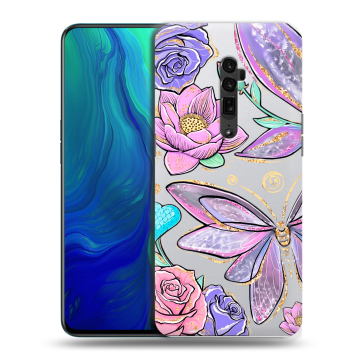 Пластиковый чехол на OPPO Reno 10x Zoom с принтом Бабочки и цветы