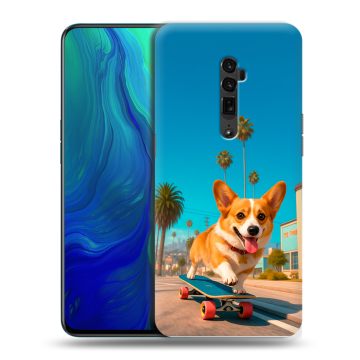 Пластиковый чехол на OPPO Reno 10x Zoom с принтом Корги на скейте