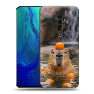 Пластиковый чехол на OPPO Reno 10x Zoom с принтом Капибара с апельсином