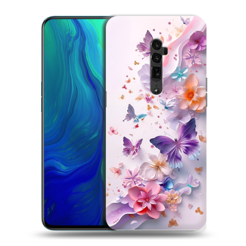 Пластиковый чехол на OPPO Reno 10x Zoom с принтом цветы бабочки