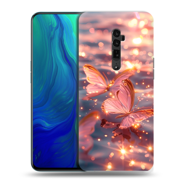 Пластиковый чехол на OPPO Reno 10x Zoom с принтом бабочки розовые