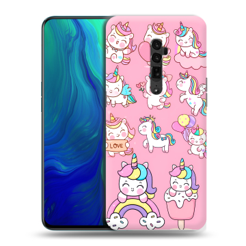 Пластиковый чехол на OPPO Reno 10x Zoom с принтом Единороги и радуга