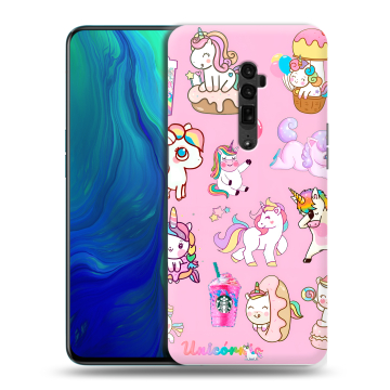 Пластиковый чехол на OPPO Reno 10x Zoom с принтом розовые единороги