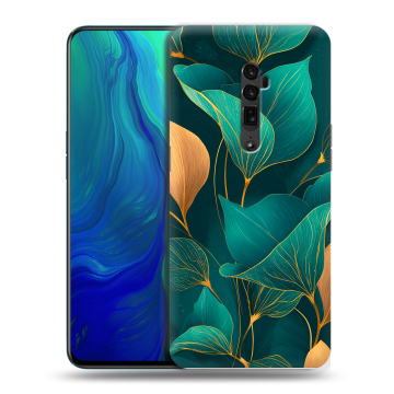 Пластиковый чехол на OPPO Reno 10x Zoom с принтом Листья и золото