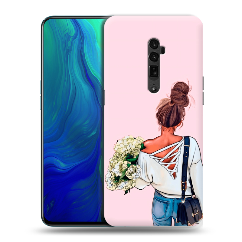 Пластиковый чехол на OPPO Reno 10x Zoom с принтом Девушка и букет Пластиковый чехол на OPPO Reno 10x Zoom с принтом Девушка и букет
