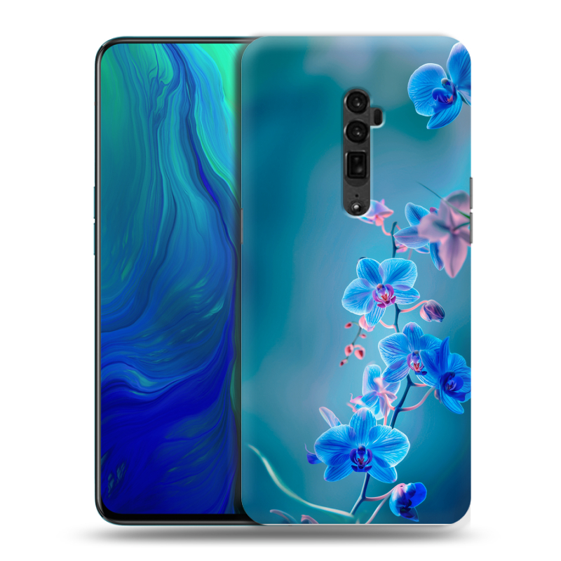 Пластиковый чехол на OPPO Reno 10x Zoom с принтом Голубые цветы Пластиковый чехол на OPPO Reno 10x Zoom с принтом Голубые цветы