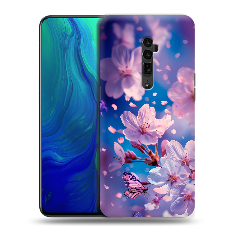 Пластиковый чехол на OPPO Reno 10x Zoom с принтом цветы бабочки Пластиковый чехол на OPPO Reno 10x Zoom с принтом цветы бабочки