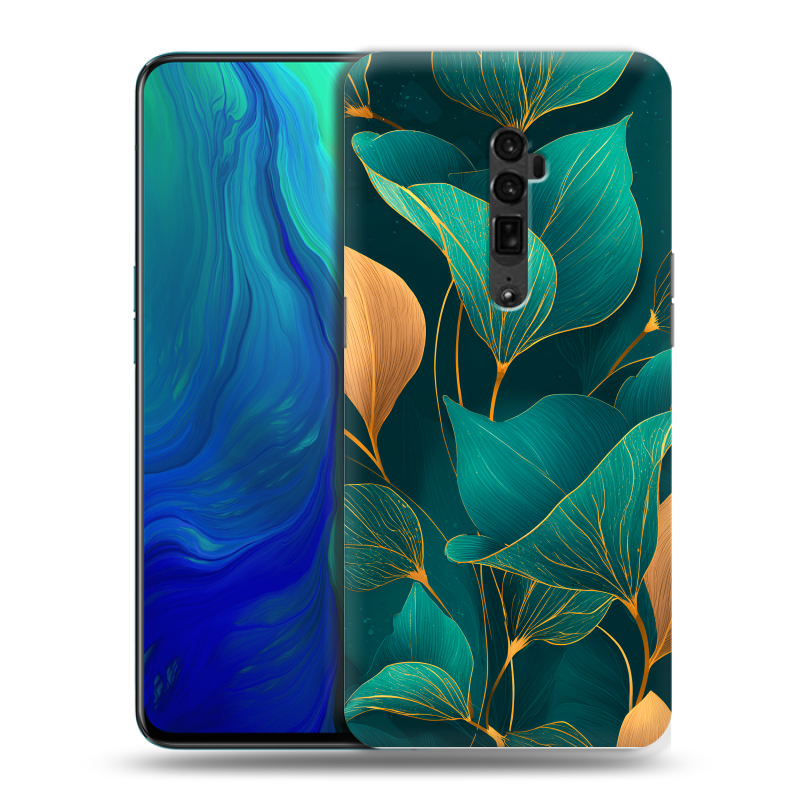 Пластиковый чехол на OPPO Reno 10x Zoom с принтом Листья и золото Пластиковый чехол на OPPO Reno 10x Zoom с принтом Листья и золото