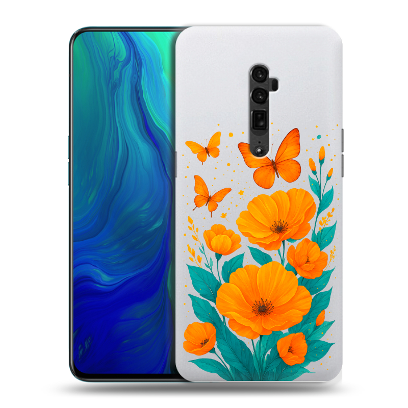 Пластиковый чехол на OPPO Reno 10x Zoom с принтом цветы бабочки Пластиковый чехол на OPPO Reno 10x Zoom с принтом цветы бабочки