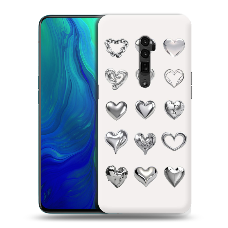Пластиковый чехол на OPPO Reno 10x Zoom с принтом Y2K сердечки Пластиковый чехол на OPPO Reno 10x Zoom с принтом Y2K сердечки