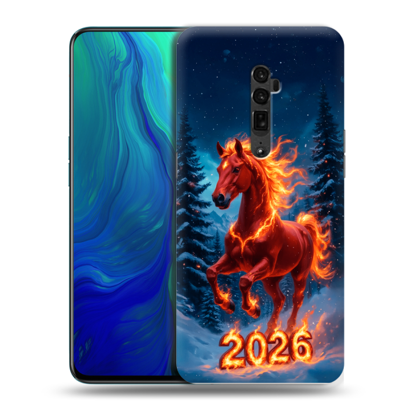 Пластиковый чехол на OPPO Reno 10x Zoom с принтом Новый год коня Пластиковый чехол на OPPO Reno 10x Zoom с принтом Новый год коня