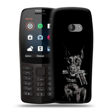 Силиконовый чехол на Nokia 210 с принтом Доберман и пистолет Силиконовый чехол на Nokia 210 с принтом Доберман и пистолет