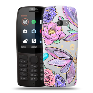 Силиконовый чехол на Nokia 210 с принтом Бабочки и цветы Силиконовый чехол на Nokia 210 с принтом Бабочки и цветы