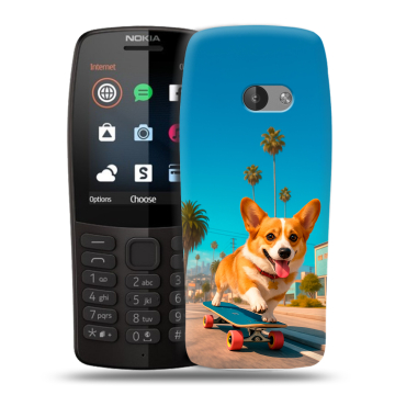 Силиконовый чехол на Nokia 210 с принтом Корги на скейте Силиконовый чехол на Nokia 210 с принтом Корги на скейте