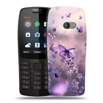 Силиконовый чехол на Nokia 210 с принтом бабочки и лаванда Силиконовый чехол на Nokia 210 с принтом бабочки и лаванда