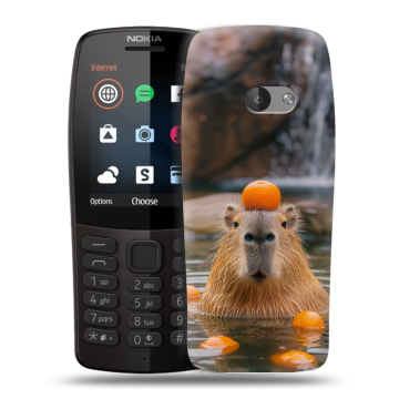 Силиконовый чехол на Nokia 210 с принтом Капибара с апельсином