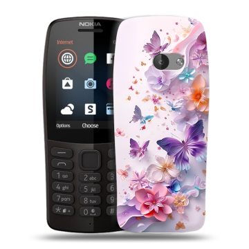 Силиконовый чехол на Nokia 210 с принтом цветы бабочки Силиконовый чехол на Nokia 210 с принтом цветы бабочки