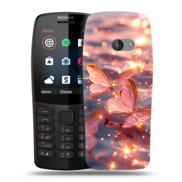Силиконовый чехол на Nokia 210 с принтом бабочки розовые Силиконовый чехол на Nokia 210 с принтом бабочки розовые