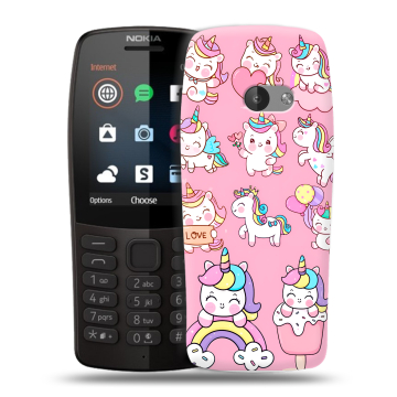 Силиконовый чехол на Nokia 210 с принтом Единороги и радуга