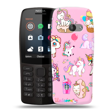 Силиконовый чехол на Nokia 210 с принтом розовые единороги Силиконовый чехол на Nokia 210 с принтом розовые единороги