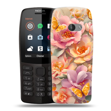 Силиконовый чехол на Nokia 210 с принтом Цветы и бабочки
