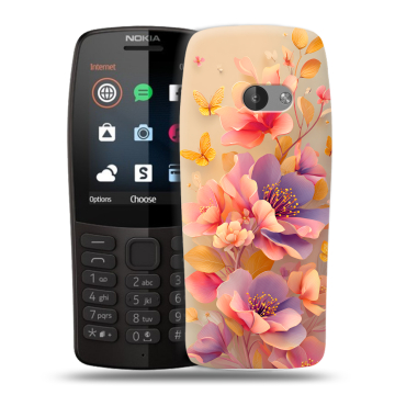 Силиконовый чехол на Nokia 210 с принтом Цветы и бабочки