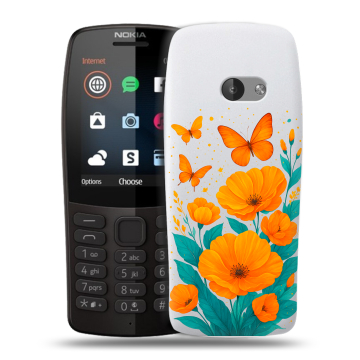Силиконовый чехол на Nokia 210 с принтом цветы бабочки