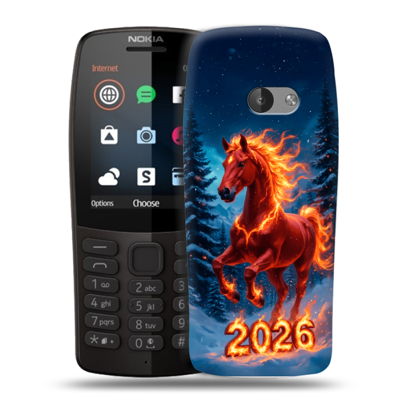 Силиконовый чехол на Nokia 210 с принтом Новый год коня Силиконовый чехол на Nokia 210 с принтом Новый год коня