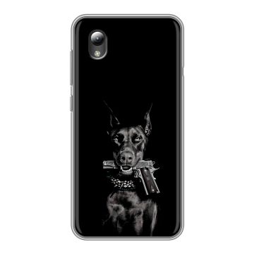 Силиконовый чехол на ZTE Blade A3 (2019) с принтом Доберман и пистолет Силиконовый чехол на ZTE Blade A3 (2019) с принтом Доберман и пистолет