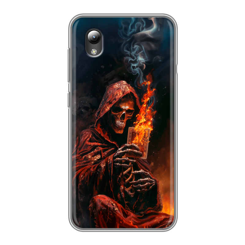 Силиконовый чехол на ZTE Blade A3 (2019) с принтом Скелет и карты Силиконовый чехол на ZTE Blade A3 (2019) с принтом Скелет и карты