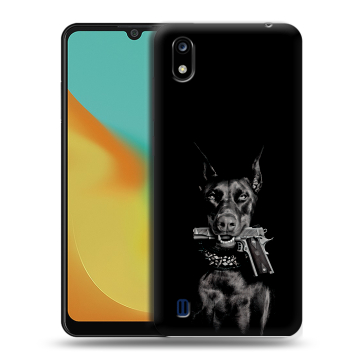 Силиконовый чехол на ZTE Blade A7 (2019) с принтом Доберман и пистолет