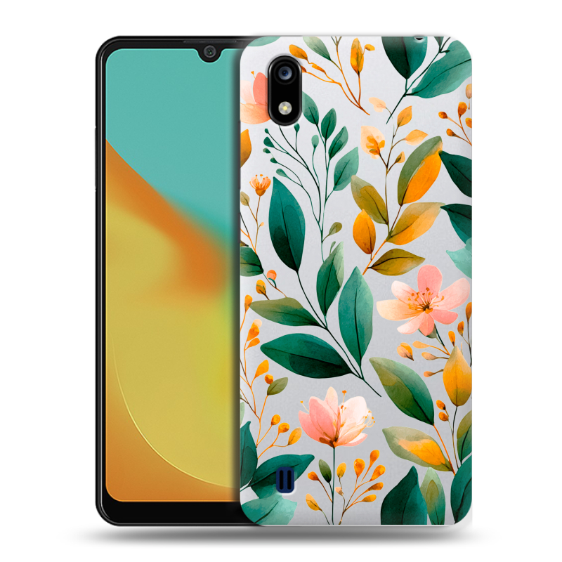 Силиконовый чехол на ZTE Blade A7 (2019) с принтом Цветы паттерн Силиконовый чехол на ZTE Blade A7 (2019) с принтом Цветы паттерн