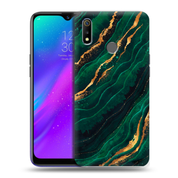 Силиконовый чехол на Realme 3 с принтом Мрамор зеленое золото Силиконовый чехол на Realme 3 с принтом Мрамор зеленое золото