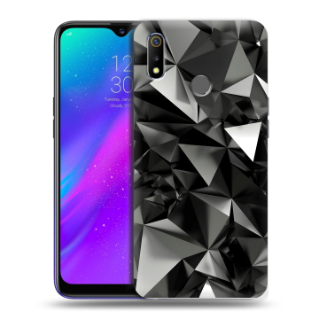 Силиконовый чехол на Realme 3 с принтом Черные кристаллы Силиконовый чехол на Realme 3 с принтом Черные кристаллы