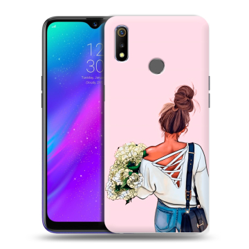 Силиконовый чехол на Realme 3 с принтом Девушка и букет Силиконовый чехол на Realme 3 с принтом Девушка и букет