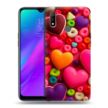 Силиконовый чехол на Realme 3 с принтом Сердечки Силиконовый чехол на Realme 3 с принтом Сердечки